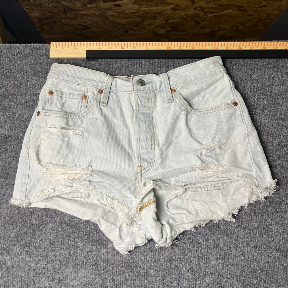 Levi's Denim Shorts Womens 28 Light Wash Distressed Cutoff Raw Hem 501 High Rise